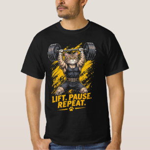 Tillen Pauzeren Herhalen Grappige Gym Kat Gewichth T-shirt