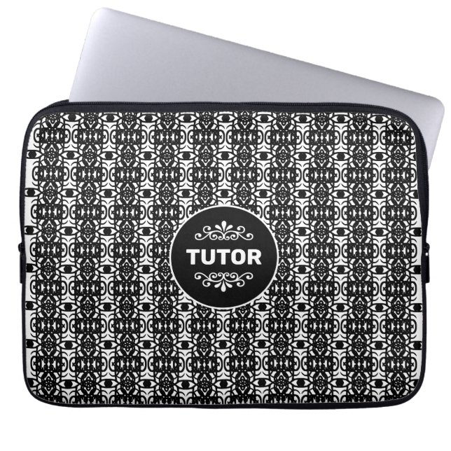 Tiller on Stylish Abstract Pattern in Black & Whit Laptop Sleeve (Voorkant)