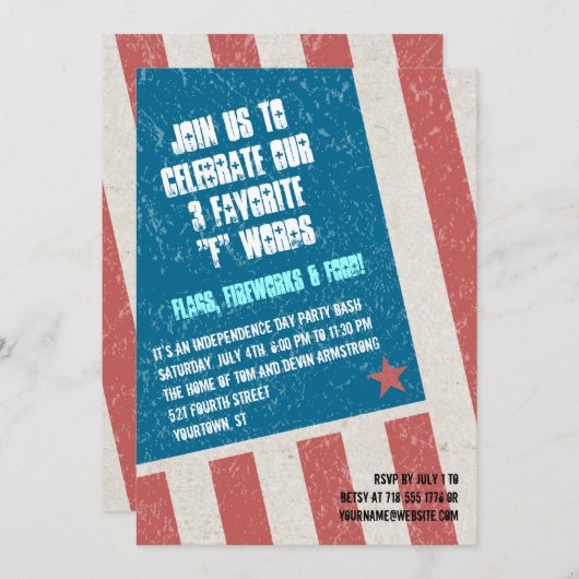 Tilted Grunge Flag Onafhankelijkheidsdag Party Kaart (Voorkant / Achterkant)