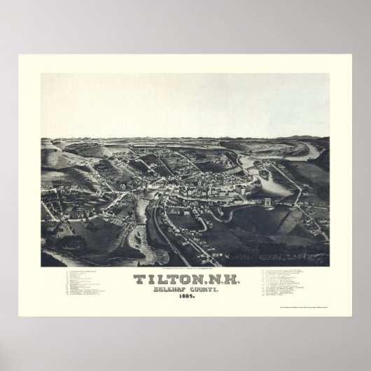 Tilton, NH Panoramic Map - 1884 Poster (Voorkant)
