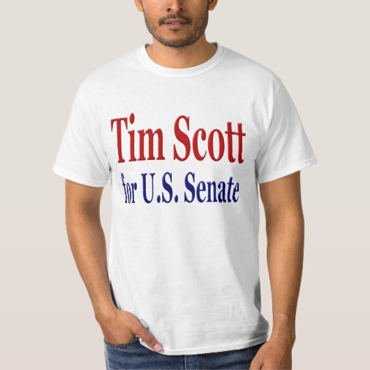 Tim Scott voor Senaat met rode blauwe tekst T-shirt (Voorkant)