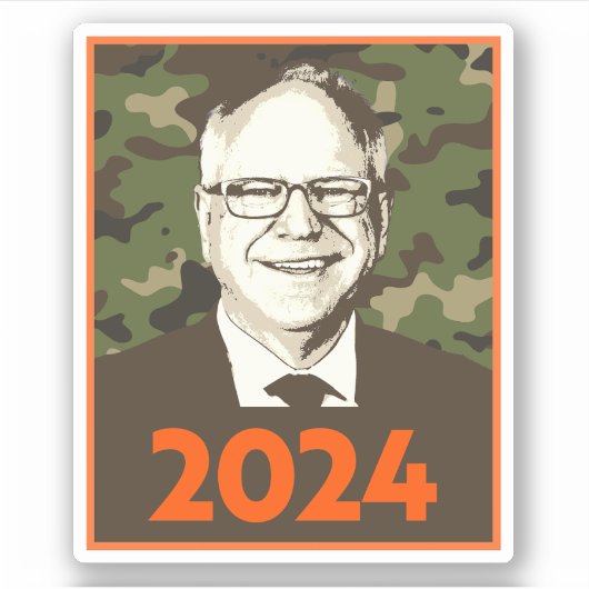 Tim Walz 2024 Hoop in Camouflage Sticker (Voorkant)