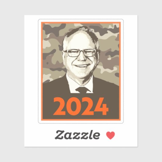 Tim Walz 2024 Hoop in Camouflage Sticker (Vel)