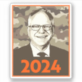 Tim Walz 2024 Hoop in Camouflage Sticker (Voorkant)