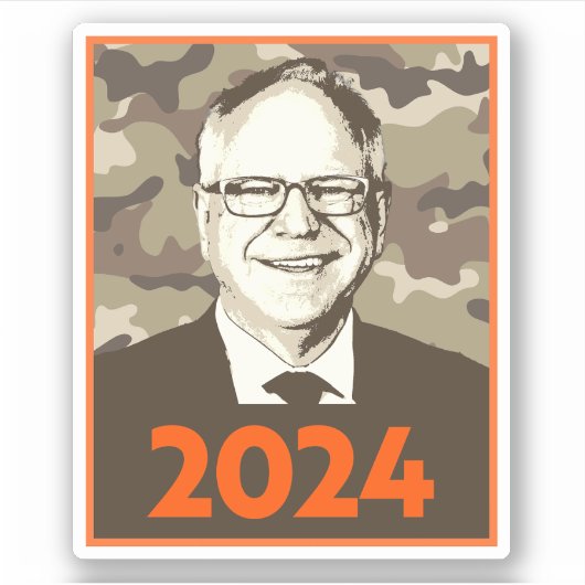 Tim Walz 2024 Hoop in Camouflage Sticker (Voorkant)