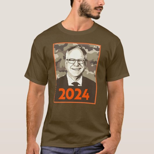 Tim Walz 2024 Hoop in Camouflage T-shirt (Voorkant)