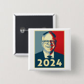 Tim Walz 2024 Vierkante Button 5,1 Cm (Voorkant /achterkant)