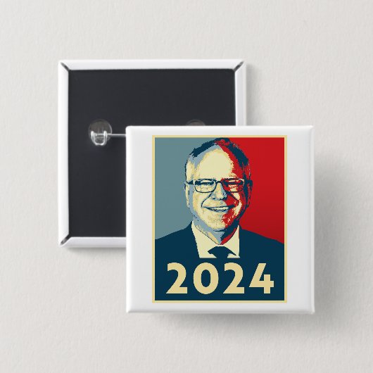 Tim Walz 2024 Vierkante Button 5,1 Cm (Voorkant /achterkant)