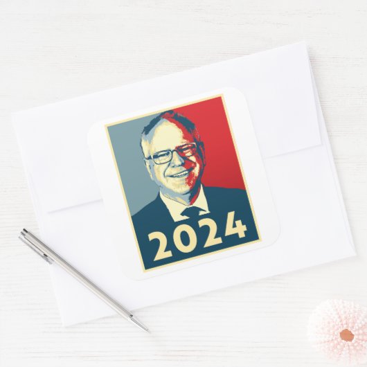 Tim Walz 2024 Vierkante Sticker (Envelop)