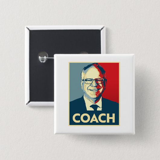 Tim Walz COACH Vierkante Button 5,1 Cm (Voorkant /achterkant)