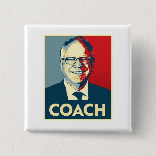 Tim Walz COACH Vierkante Button 5,1 Cm (Voorkant)