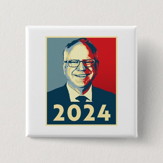 Tim Walz Fan Club Vierkante Button 5,1 Cm (Voorkant)