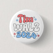 Tim Walz Retro Hippie Style Ronde Button 3,2 Cm (Voorkant)