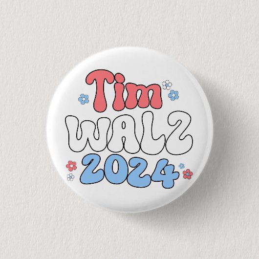 Tim Walz Retro Hippie Style Ronde Button 3,2 Cm (Voorkant)