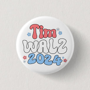 Tim Walz Retro Hippie Style Ronde Button 3,2 Cm