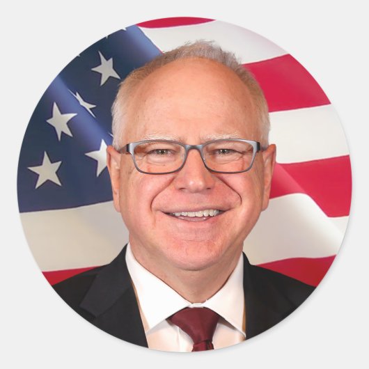Tim Walz voor Amerika Ronde Sticker (Voorkant)