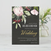 Timber Blush Pink Burgundy Protea Floral Wedding Kaart (Staand voorkant)