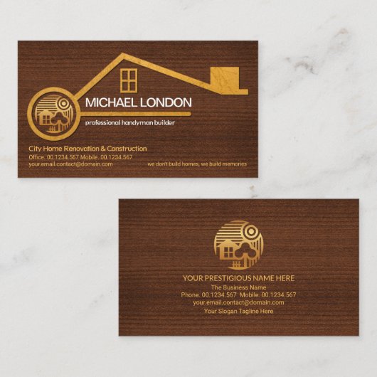 Timber Grain Texture Gold Home Handyman Carpenter Visitekaartje (Voorkant / Achterkant)