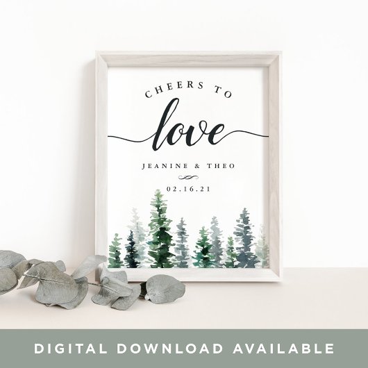 Timber Grove Cheers to Love Wedding Sign Poster