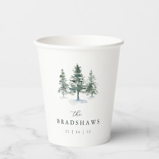 Timber Grove Evergreen Forest Wedding Favor Papieren Bekers (Voorkant)