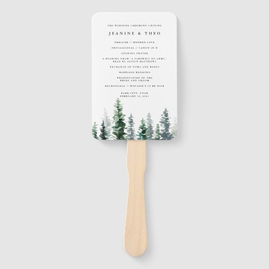 Timber Grove huwelijksprogramma Handwaaier (Voorkant)