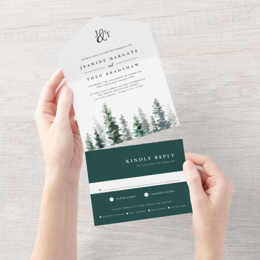 Timber Grove | Monogram bruiloft All In One Uitnodiging (Afscheurbaar)