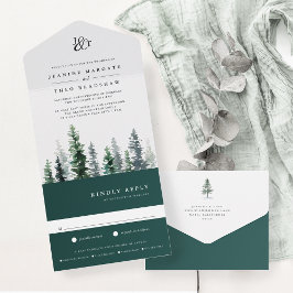 Timber Grove | Monogram bruiloft All In One Uitnodiging