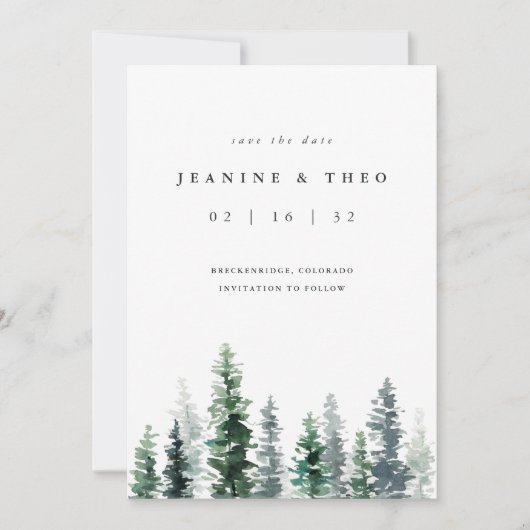 Timber Grove | Rustic Evergreen Winter Wedding Save The Date (Voorkant)