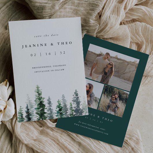 Timber Grove | Rustieke Evergreen Winterhuwelijk Save The Date