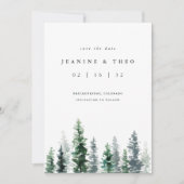 Timber Grove | Rustieke Evergreen Winterhuwelijk Save The Date (Voorkant)