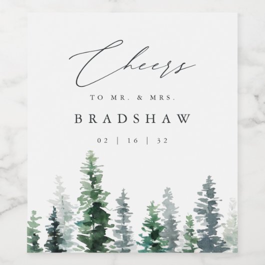 Timber Grove | Winter Evergreen Wedding Wijn Etiket (Enkel label)