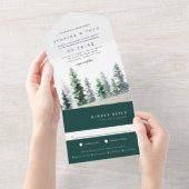 Timber Grove | Winter Waterverf Weddenschap All In One Uitnodiging (Afscheurbaar)
