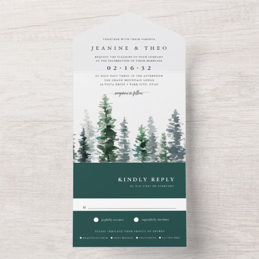 Timber Grove | Winter Waterverf Weddenschap All In One Uitnodiging (Binnen)