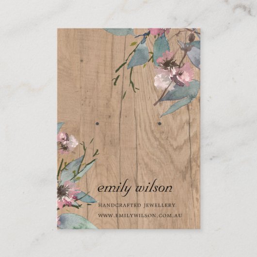 TIMBER PINK FLORAL EUCALYPTUS EARRING STUD DISPLAY VISITEKAARTJE (Voorkant)
