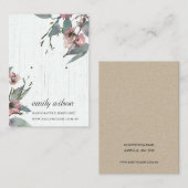 TIMBER PINK FLORAL EUCALYPTUS EARRING STUD DISPLAY VISITEKAARTJE (Voorkant / Achterkant)