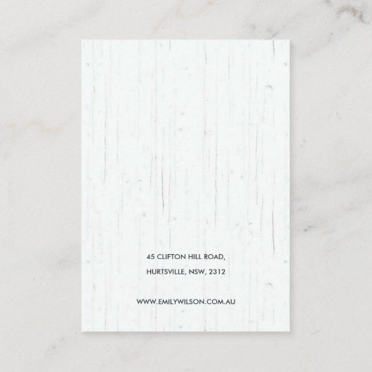 TIMBER PINK FLORAL EUCALYPTUS KETTING DISPLAY VISITEKAARTJE (Achterkant)