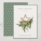Timber Star Ornament Pine Branch Merry kerst Feestdagenkaart (Voorkant / Achterkant)