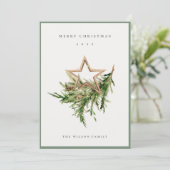 Timber Star Ornament Pine Branch Merry kerst Feestdagenkaart (Staand voorkant)