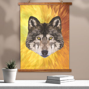 Timber Wolf Modern Abstract Dieren Polygonaal Kuns Hangend Wandkleed