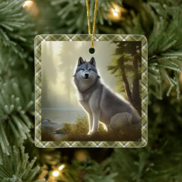 Timber Wolf Wildlife Portret Aangepast Keramisch Ornament