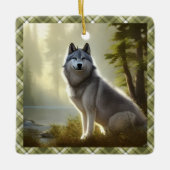 Timber Wolf Wildlife Portret Aangepast Keramisch Ornament (Voorkant)