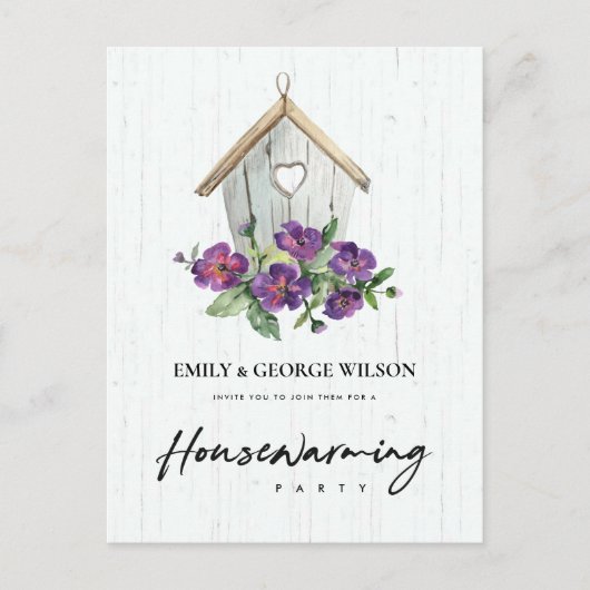 TIMBER WOOD FLORAL BIRD HUUSE HOUSEWARMING Party Briefkaart (Voorkant)