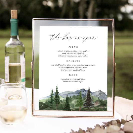 Timberline | Berg Bruiloft Bar Menu Bord Poster