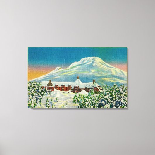 Timberline Lodge in de winter te Mt Hood Canvas Afdruk (Voorkant)