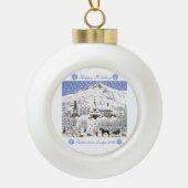 Timberline Lodge-kerstboomornament Snowflake Keramische Bal Ornament (Voorkant)