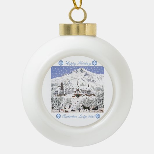 Timberline Lodge-kerstboomornament Snowflake Keramische Bal Ornament (Voorkant)