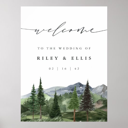 Timberline | Mountain Forest Wedding Welcome Sign Poster (Voorkant)