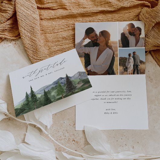Timberline | Watercolor Mountain Forest Wedding Bedankkaart
