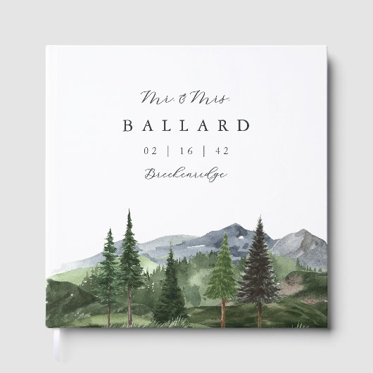 Timberline | Watercolor Mountain Forest Wedding Gastenboek (Voorkant)