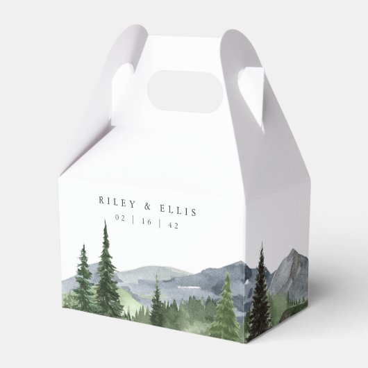 Timberline | Watercolor Mountain Wedding Bedankdoosjes (Voorkant Zijde)